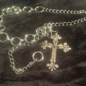 Elegant Silver Chain Belt with Cross To Bare